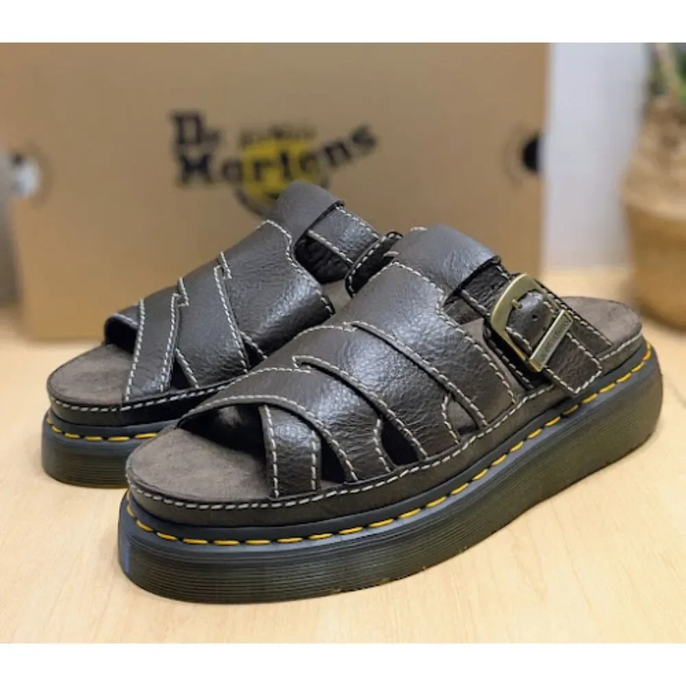Dr. Martens Kelp Brown Maxxy Slide AR Rogue Leather Unisex Sandals UK 8 NIB